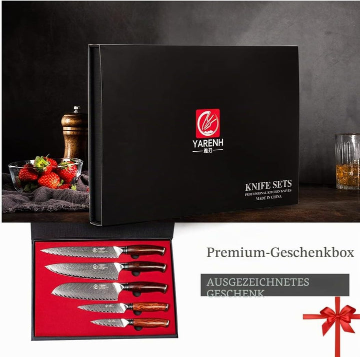 YARENH 5er Damastmesser Set, Scharfes Profi Damast Kochmesser Messerset, 73 Schichten Damaskus Stahl