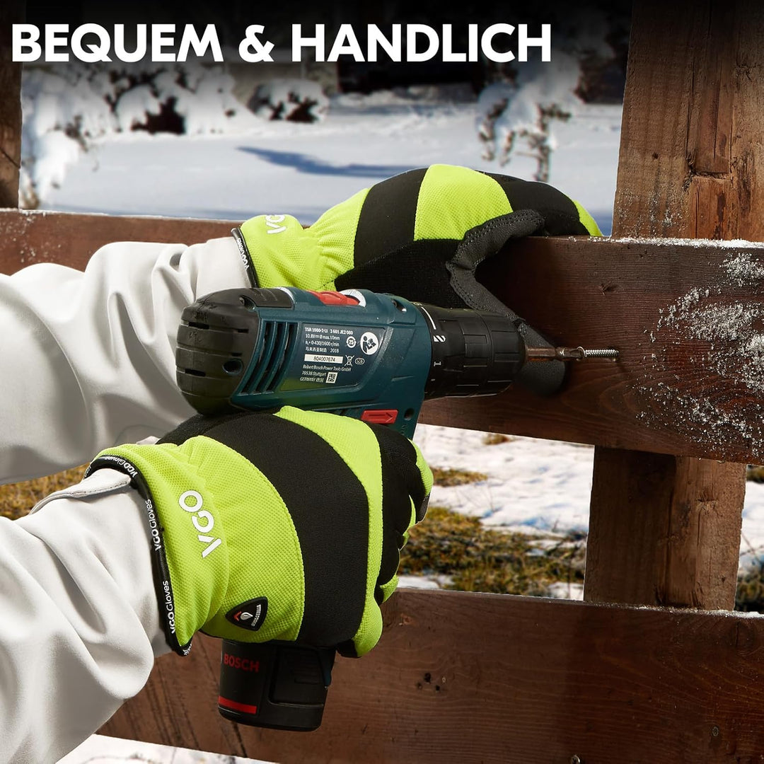 Vgo 1Paar 0℃/32°F Winter Rindsleder Arbeitshandschuhe, kaltes Wetter wasserdicht Sicherheit Arbeitsh