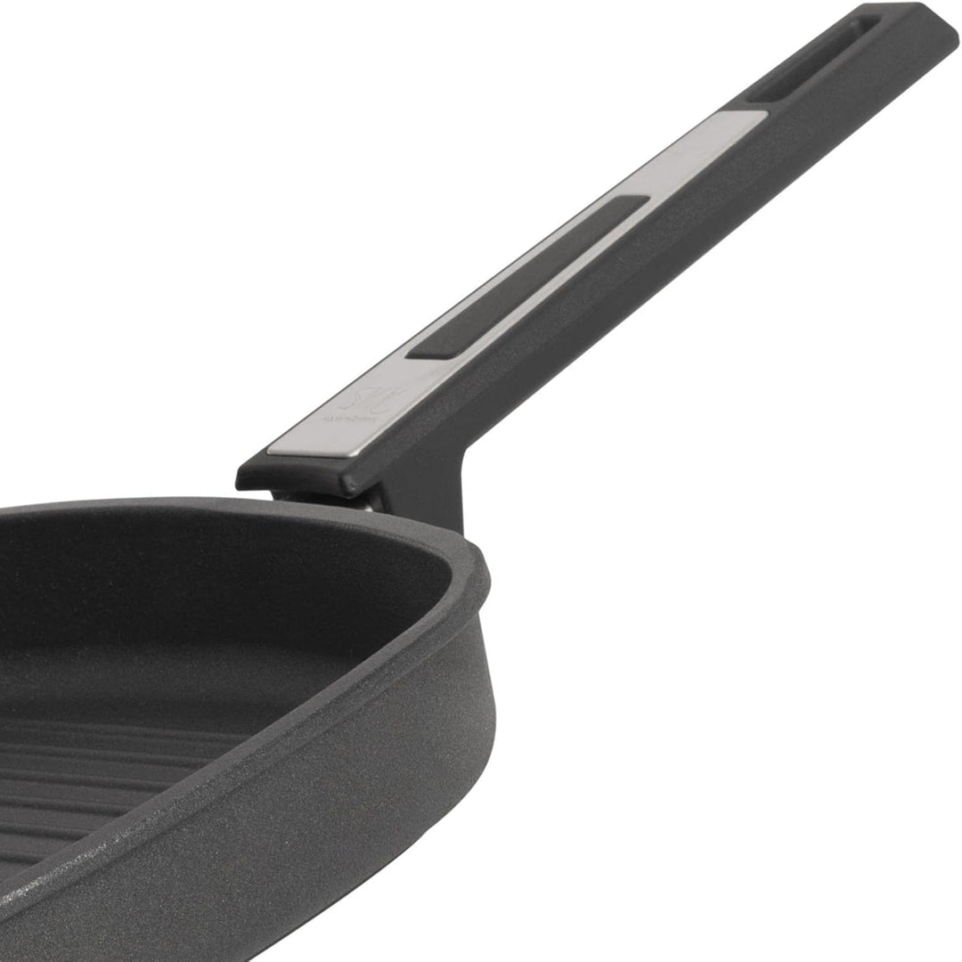SKK grosse Aluguss Grillpfanne 28x28 cm - ohne Induktion - flache viereckige Antihaft Steakpfanne ge