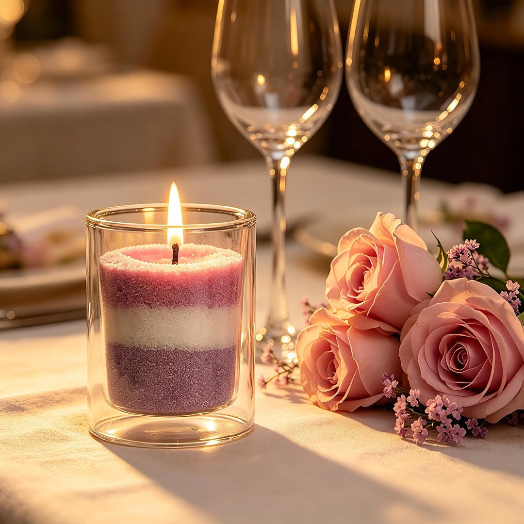 CandHeal Kerzensand mit Dochte &amp; Glas, Rose Pearled Candle | Romantik &amp; Wohlfühlen, 3-farbiger pflan
