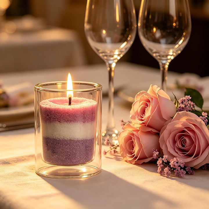 CandHeal Kerzensand mit Dochte &amp; Glas, Rose Pearled Candle | Romantik &amp; Wohlfühlen, 3-farbiger pflan