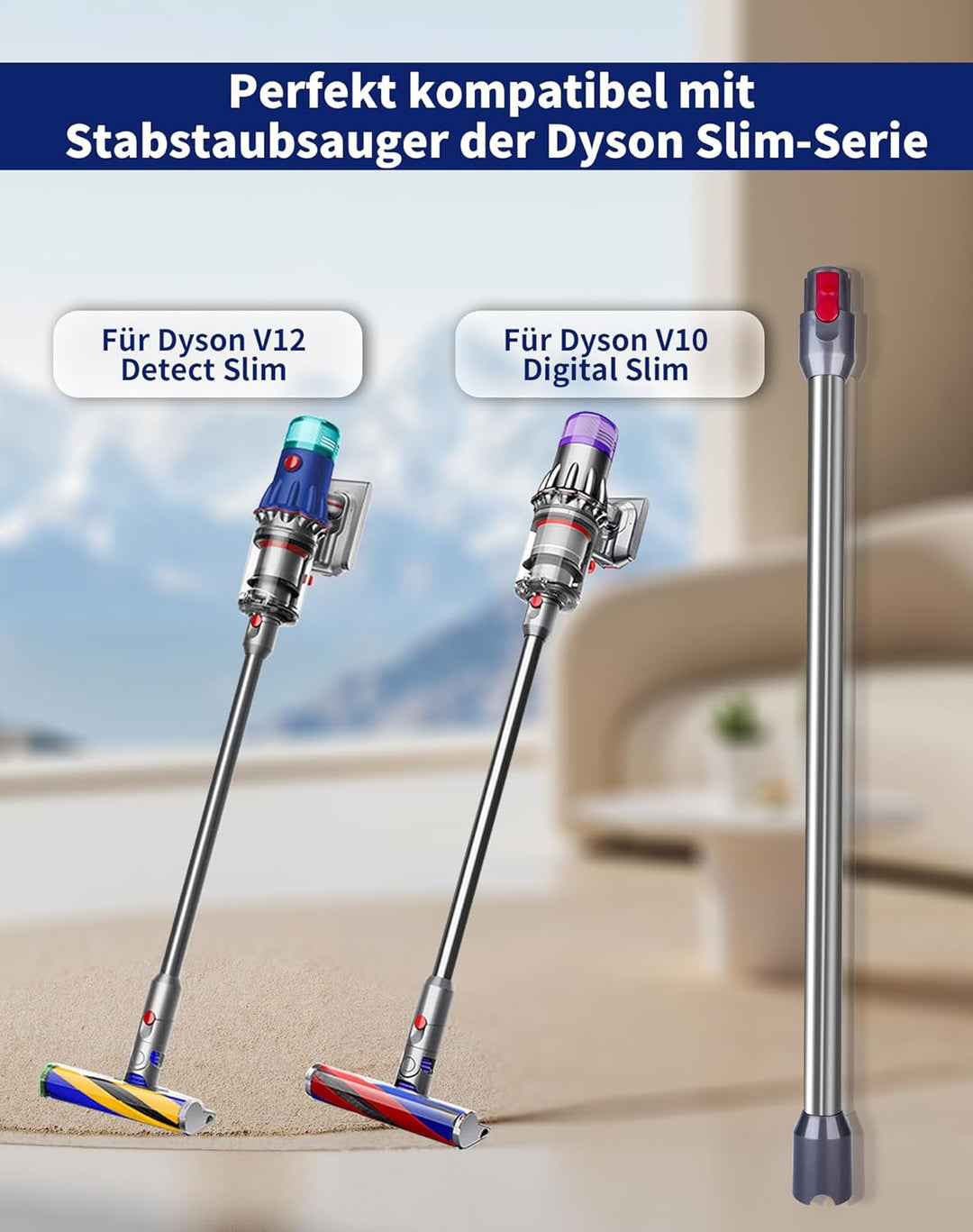 Verlängerungsrohr für Dyson V12 Detect Slim / V10 Digital Slim Stabstaubsauger, 74 cm Aluminium mit