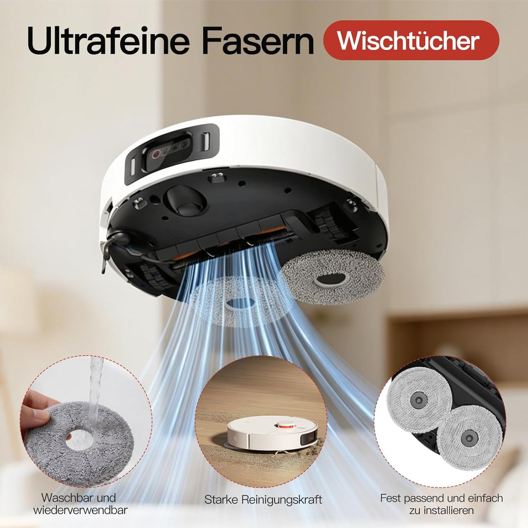 30 Stück Zubehör für Xiaomi 5/5 Pro Saugroboter Ersatzteile, 1 Hauptbürste, 6 Seitenbürsten, 6 Wisch