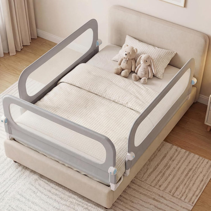 FANTASK Bettgitter klappbar, 150 x 60 cm, Kinderschutzgitter mit U-förmigem Gestell &amp; Gurt, Bettschu