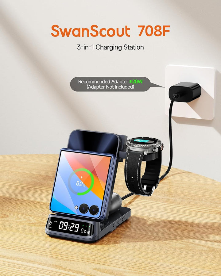 SwanScout Induktive Ladestation für Samsung Z Flip 7 FE/7/6/5/4/3, SwanScout 708F, 3-in-1 Kabelloses