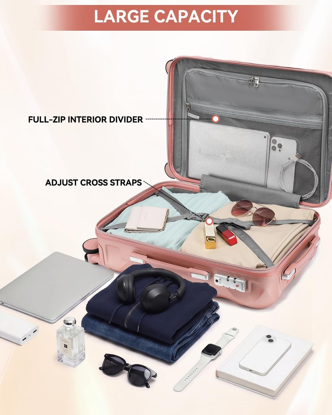 Handgepäck Koffer Trolley ABS Leicht Reisekoffer Hardschale 4 Rollen und TSA Schloss Mit 1 Reisetasc