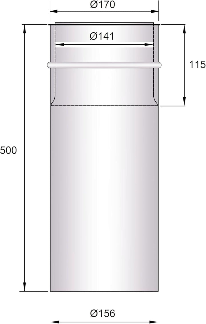 Mauermuffe Ø150 mm 50 cm lang kürzbar Wandfutter kürzbar Doppelwandfutter für Rauchrohr Ofenrohr Kam