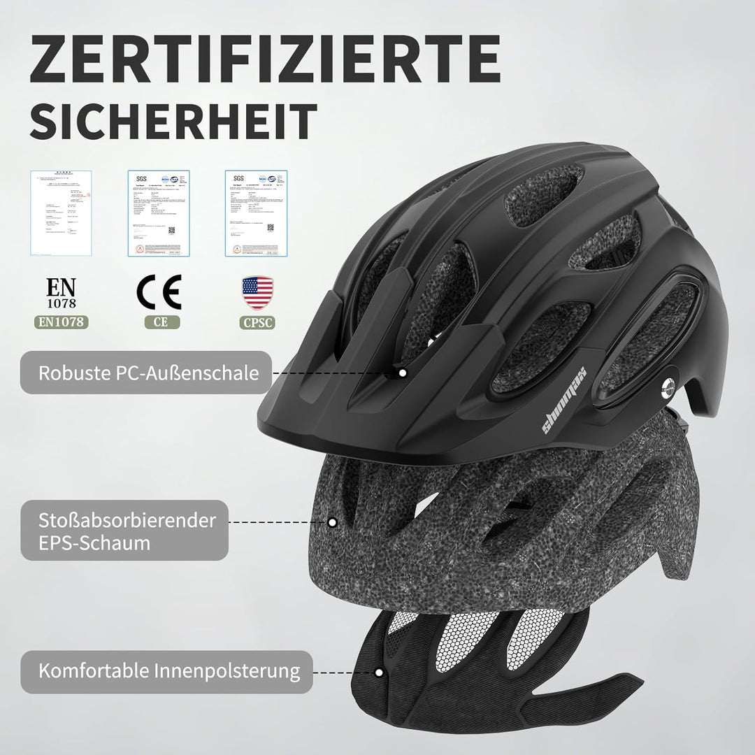 Shinmax Fahrradhelm für Herren Damen, Fahrrad Helm mit Beweglich Visier Schwarz M(54-58CM), Schwarz