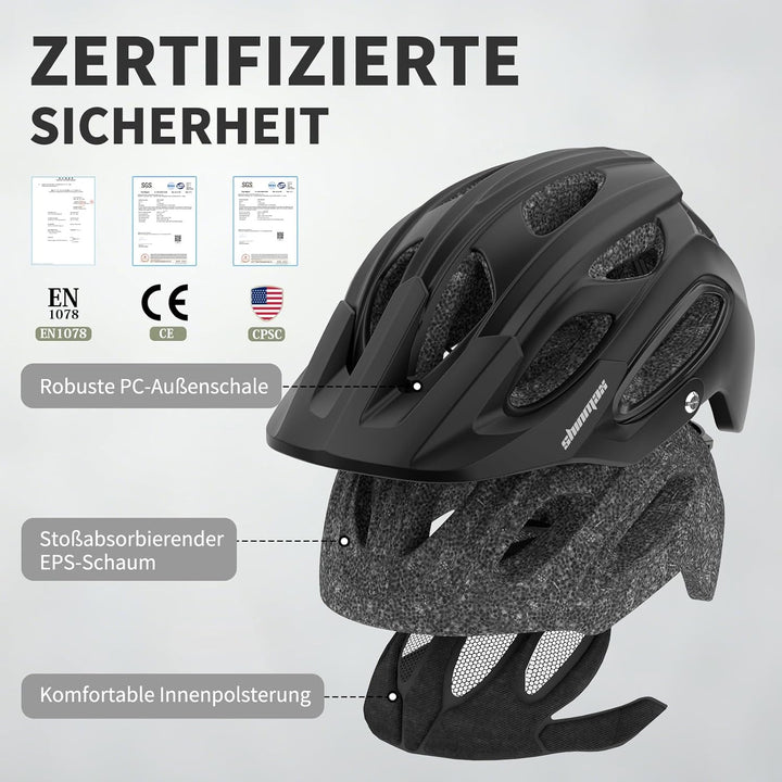 Shinmax Fahrradhelm für Herren Damen, Fahrrad Helm mit Beweglich Visier Schwarz M(54-58CM), Schwarz