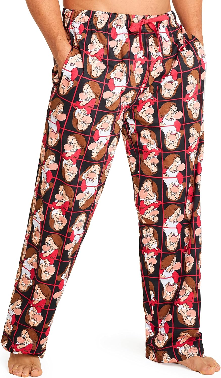 Disney Herren Lang Pyjamahose, Bequeme Loungewear PJs mit Taschen - Geschenke für Ihn XL Rot Grumpy,