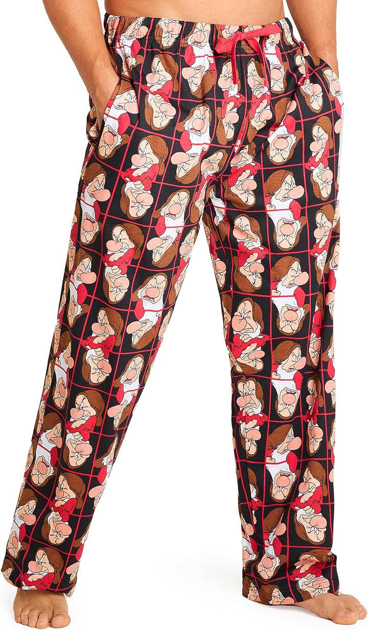 Disney Herren Lang Pyjamahose, Bequeme Loungewear PJs mit Taschen - Geschenke für Ihn XL Rot Grumpy,