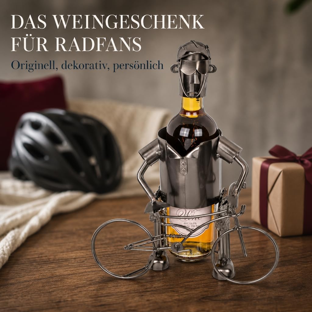 MIJOMA Weinflaschenhalter Fahrradfahrer aus Metall – Deko-Weinständer für 1 Flasche, Handarbeit, ori