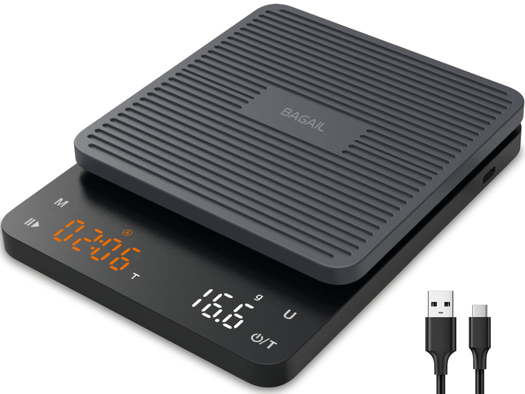 Bagail Digitale Kaffeewaage mit Timer 0,1 g Hochpräzise Elektronische Küchenwaage mit Grossem Displa