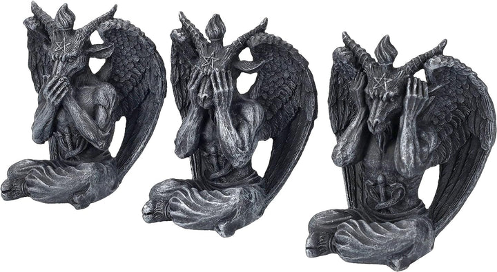Pacific Giftware Baphomet Figuren Set - Nichts Böses sehen hören Sagen - Gothic Statue Deko Teufel