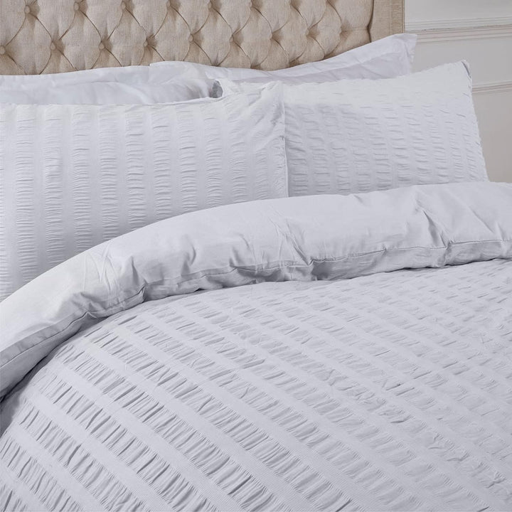 Highams Seersucker Bettbezug mit Kissenbezug, Bettwäsche-Set, luxuriöses Weiss, Doppelbett One Size