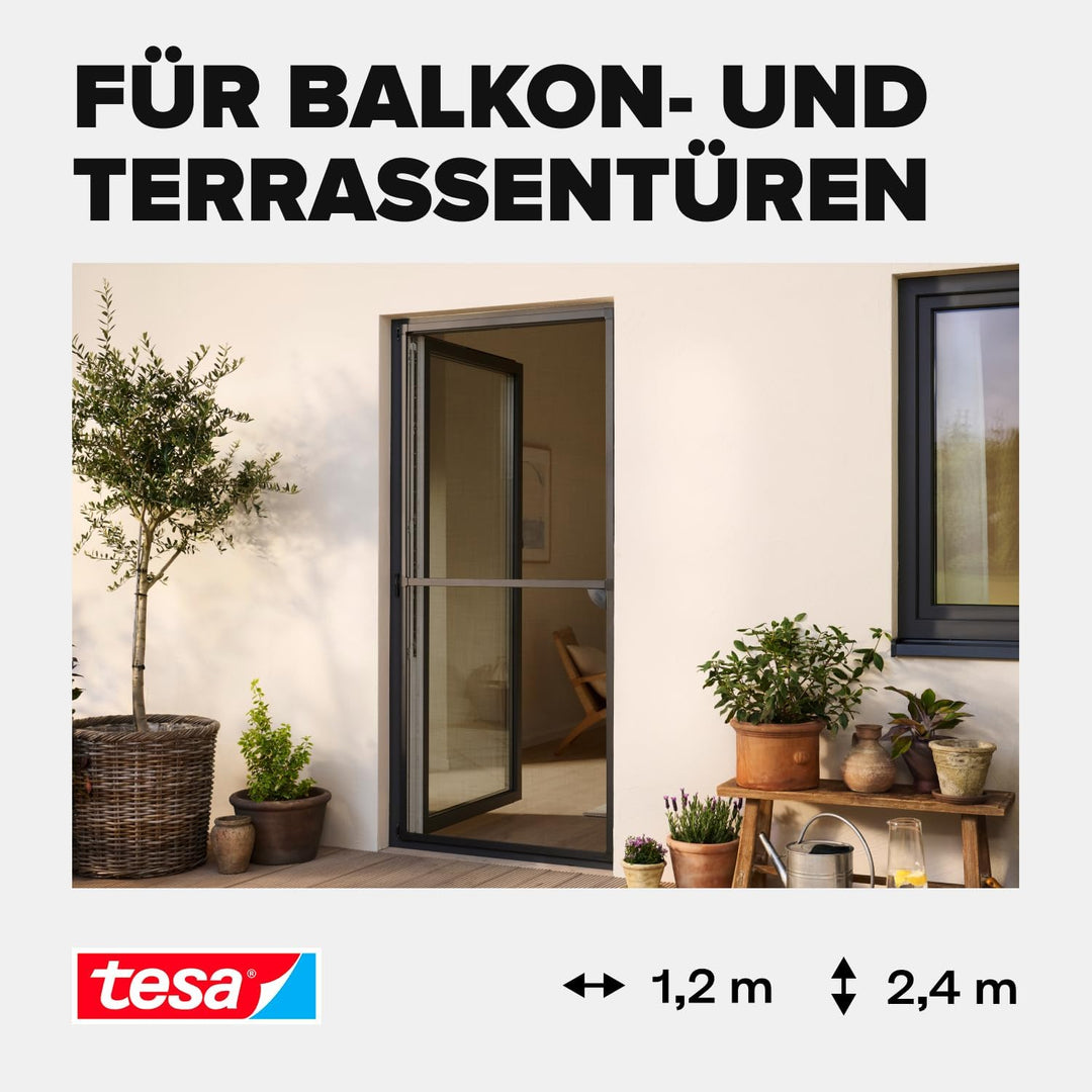 tesa INSECT STOP Aluminium-Rahmen Fliegengitter Tür 120 x 240 cm Anthrazit | Langlebiges Fliegengitt