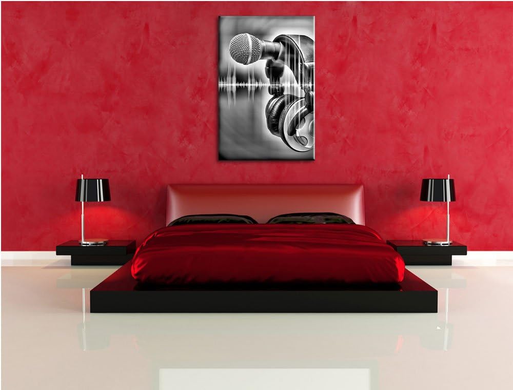 Monocrome, Mikrofon, Format: 100x70 auf Leinwand, XXL riesige Bilder fertig gerahmt mit Keilrahmen,