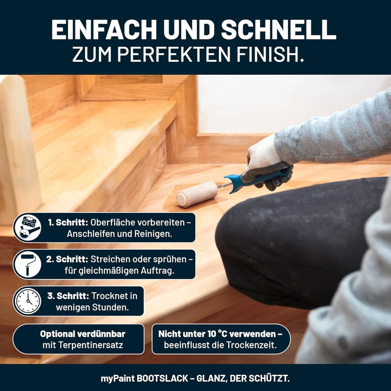 myPAINT® 1K erstklassiger Bootslack & Yachtlack (3x750ml, weiss) langlebiger Bootslack Holz- profess