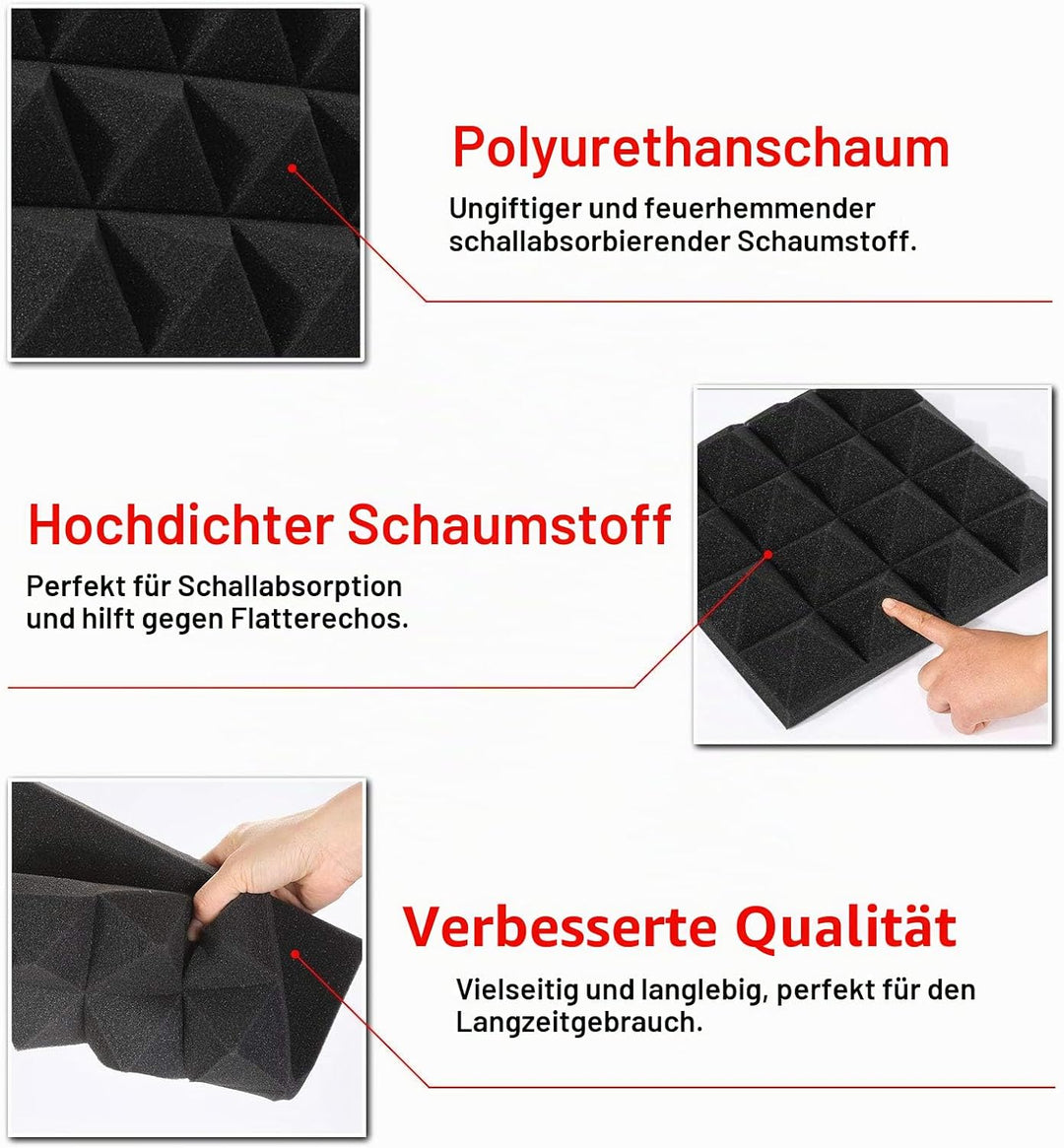 AGPtEK Schalldämmende Polsterung 24 Stück Schaumstoff-Dämmplatten 25 x 25 x 5 cm Akustikschaumstoff