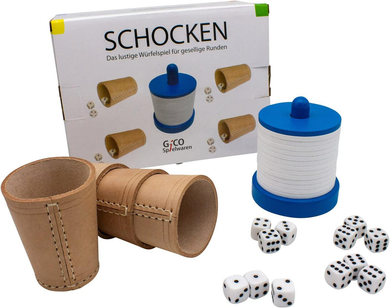 GICO Schocken Set - Komplett mit Schockbesteck, 4 Würfelbecher und 12 Würfeln - Jule Meiern Maxen Mö