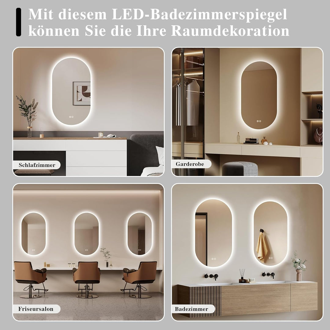 Badspiegel mit Beleuchtung 40x70cm : LED Badezimmerspiegel - Badezimmer Spiegel mit Beschlagfrei - T
