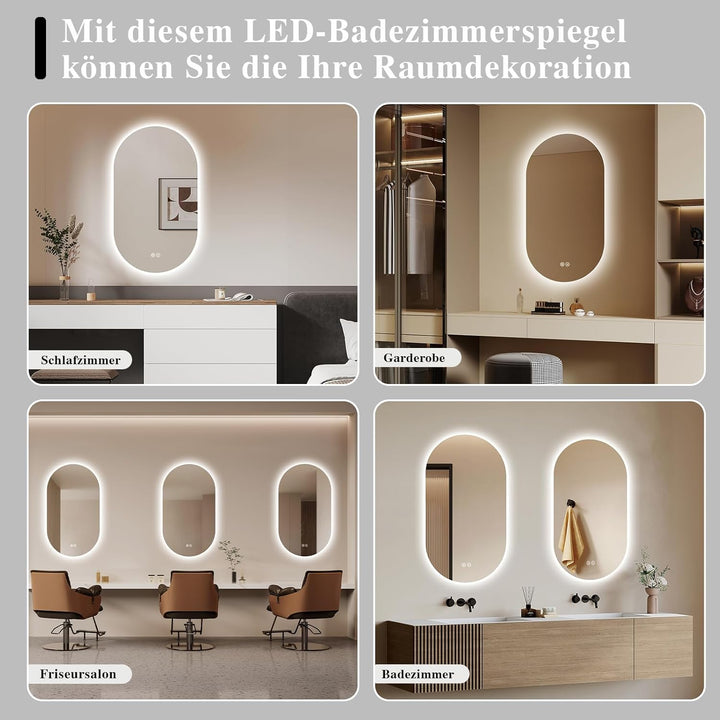 Badspiegel mit Beleuchtung 40x70cm : LED Badezimmerspiegel - Badezimmer Spiegel mit Beschlagfrei - T