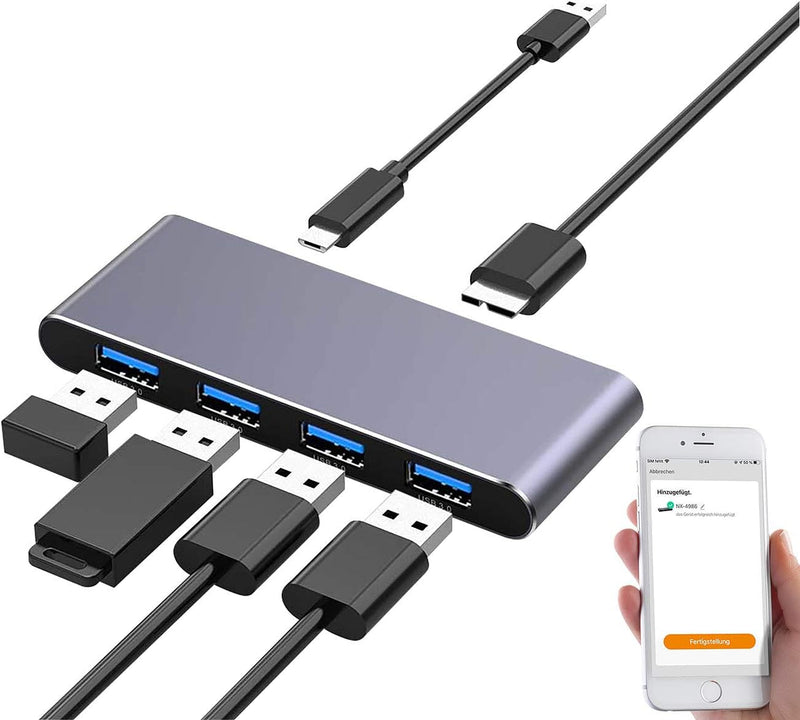 Xystec WiFi USB Hub: WLAN-USB-3.0-Hub mit 4 einzeln schaltbaren Ports, App, Sprachsteuerung (Funk US