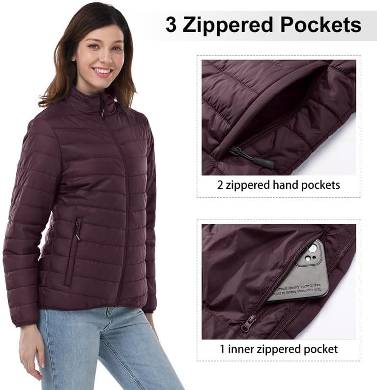 Outdoor Ventures Damen Steppjacke Leichte Warme Packbare Übergangsjacke Puffer Jacke für Frauen Gefü