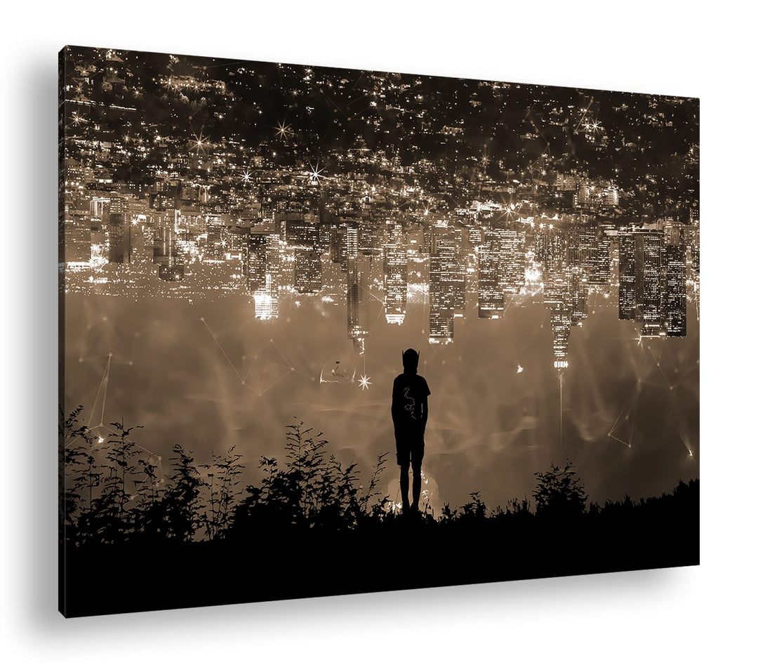 deyoli Neon Stadt bei Nacht Format: 80x60 Effekt: Sepia als Leinwandbild, Motiv fertig gerahmt auf E
