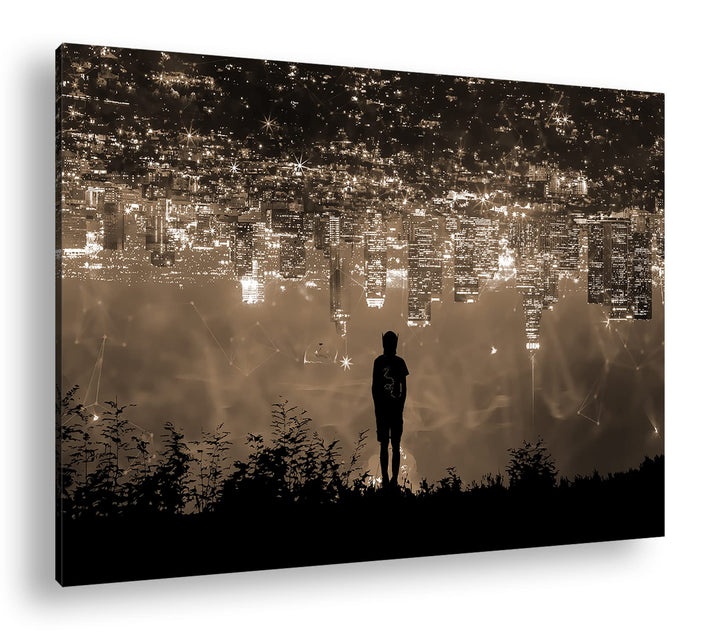 deyoli Neon Stadt bei Nacht Format: 80x60 Effekt: Sepia als Leinwandbild, Motiv fertig gerahmt auf E
