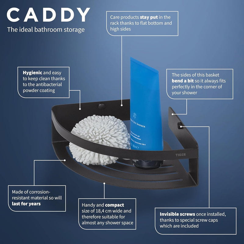 Tiger Caddy Duschkorb Eckversion klein, platzsparende Duschablage aus rostfreiem Edelstahl, Farbe: S