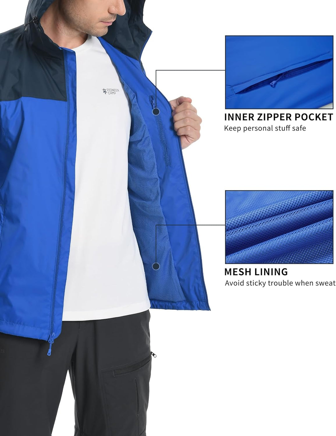 Pioneer Camp Herren Regenjacke Wasserdicht Atmungsaktiv Leichte Winddicht Windbreaker Packbare Outdo