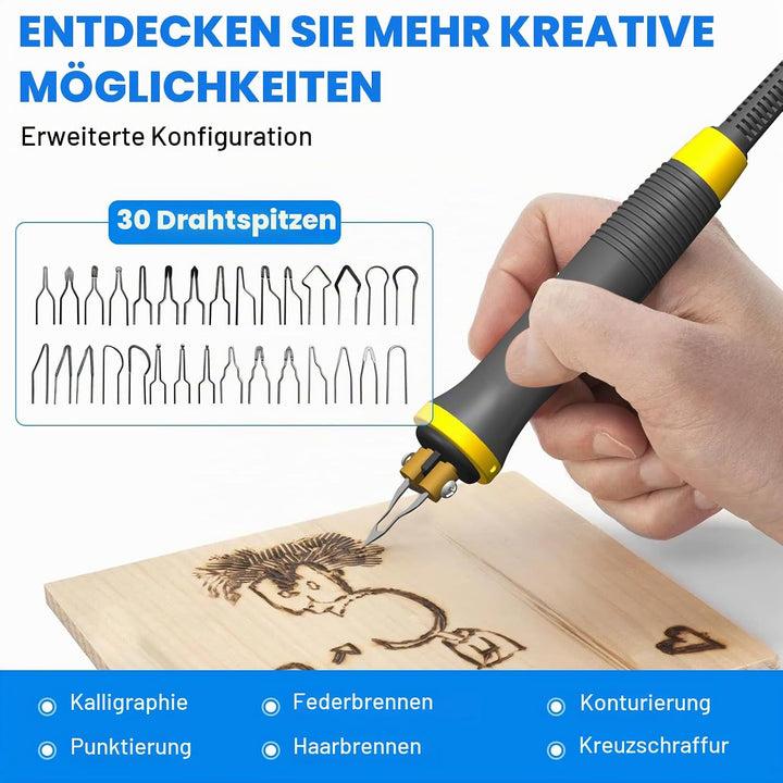 Doppelstift Brandmalerei Brennpeter für holz mit Digitalanzeig mit 2 Stiften und 30 Tlg Drahtspitzen