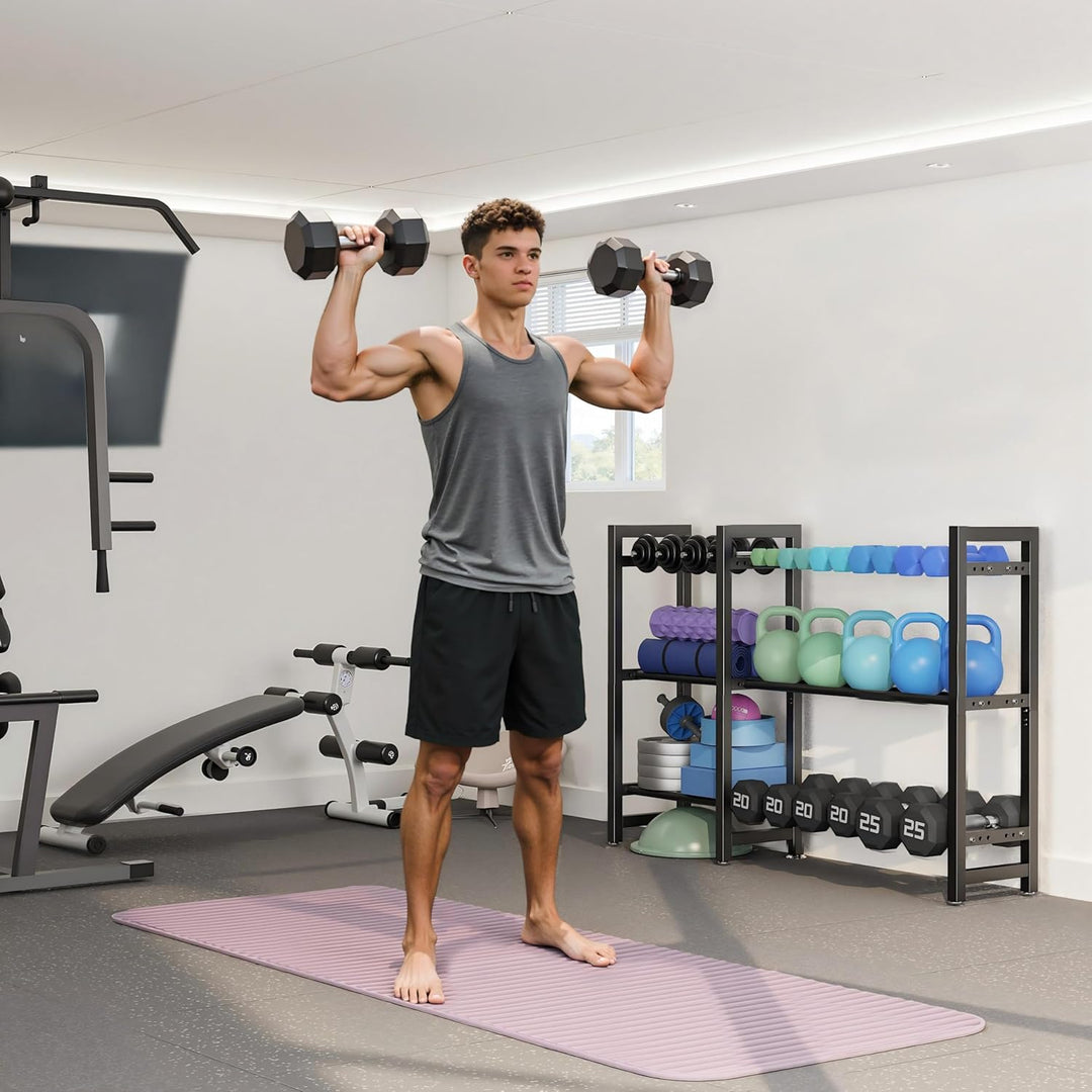 Verstellbarer Dreistöckiger Hantelständer 127cm Adjustable Kurzhantelständer 3 Ebenen Hantelablage (