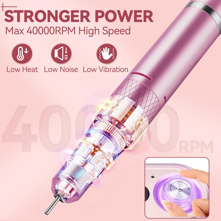 Nagelfräser für Gelnägel, Professionelle Elektrisch Nagelfräser 40000U/M, Fräser Maniküre Pediküre S