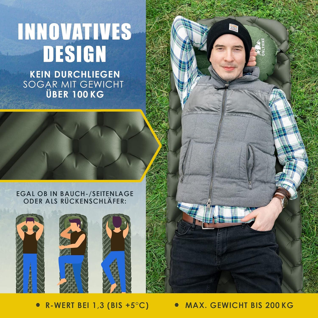 Isomatte Ultraleicht [gratis Camping Kissen] I Outdoor Camping Matratze I rutschfeste Matte mit Schl