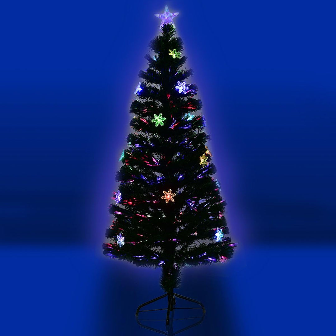 COSTWAY 150 cm LED Künstlicher Weihnachtsbaum mit Glasfaser-Farbwechsler und Sternspitze, Tannenbaum