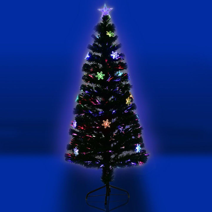 COSTWAY 150 cm LED Künstlicher Weihnachtsbaum mit Glasfaser-Farbwechsler und Sternspitze, Tannenbaum