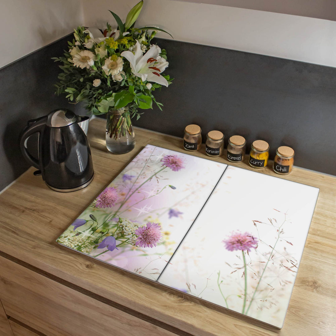 banjado® Herdabdeckplatte Glas 2-teilig je 30x52 cm/Schneidebrett Herdabdeckung mit Motiv Glitzernde