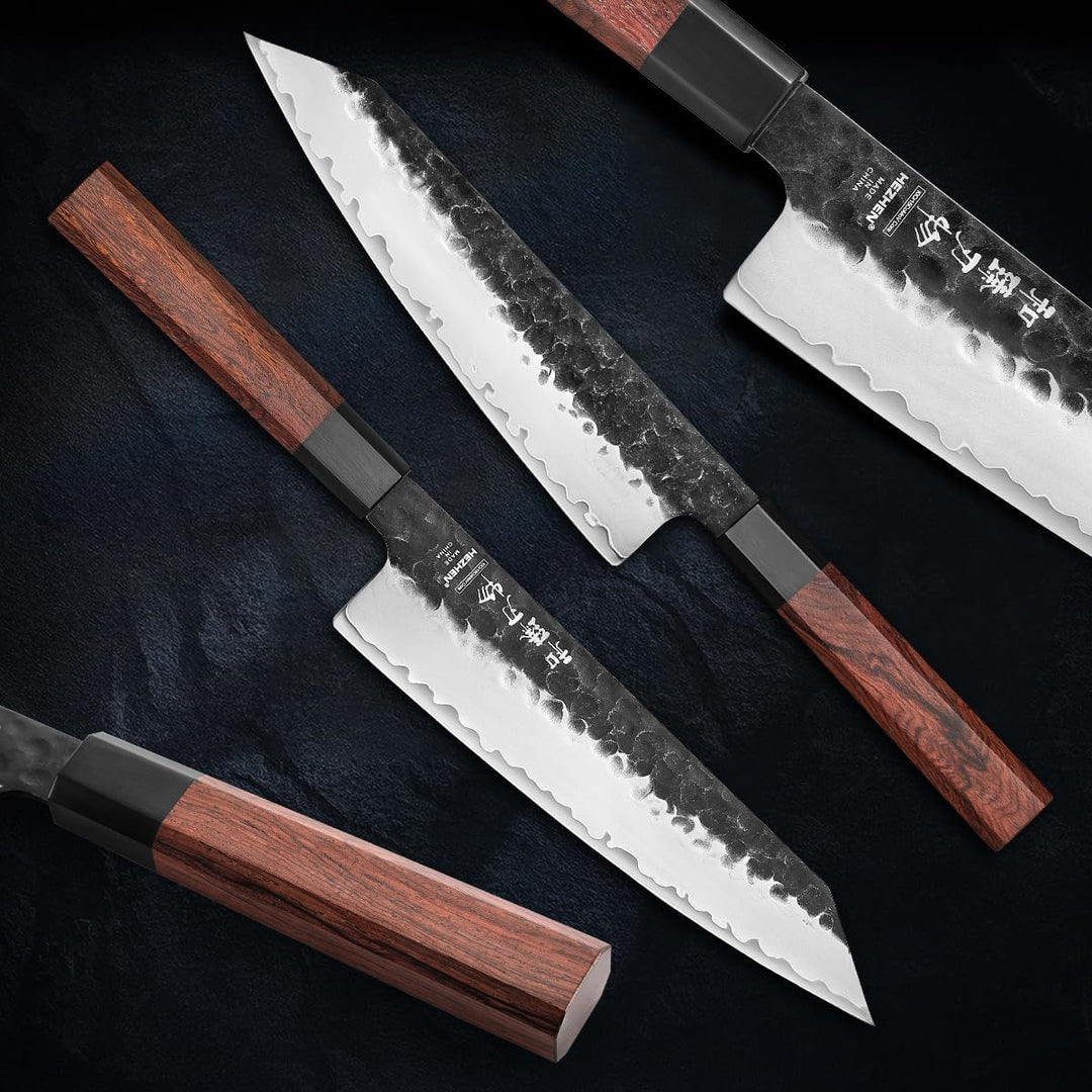 HEZHEN- 21,5CM Kiritsuke Messer,3 Schichten Verbundschmiedestahl Kochmesser,Professionelles japanisc