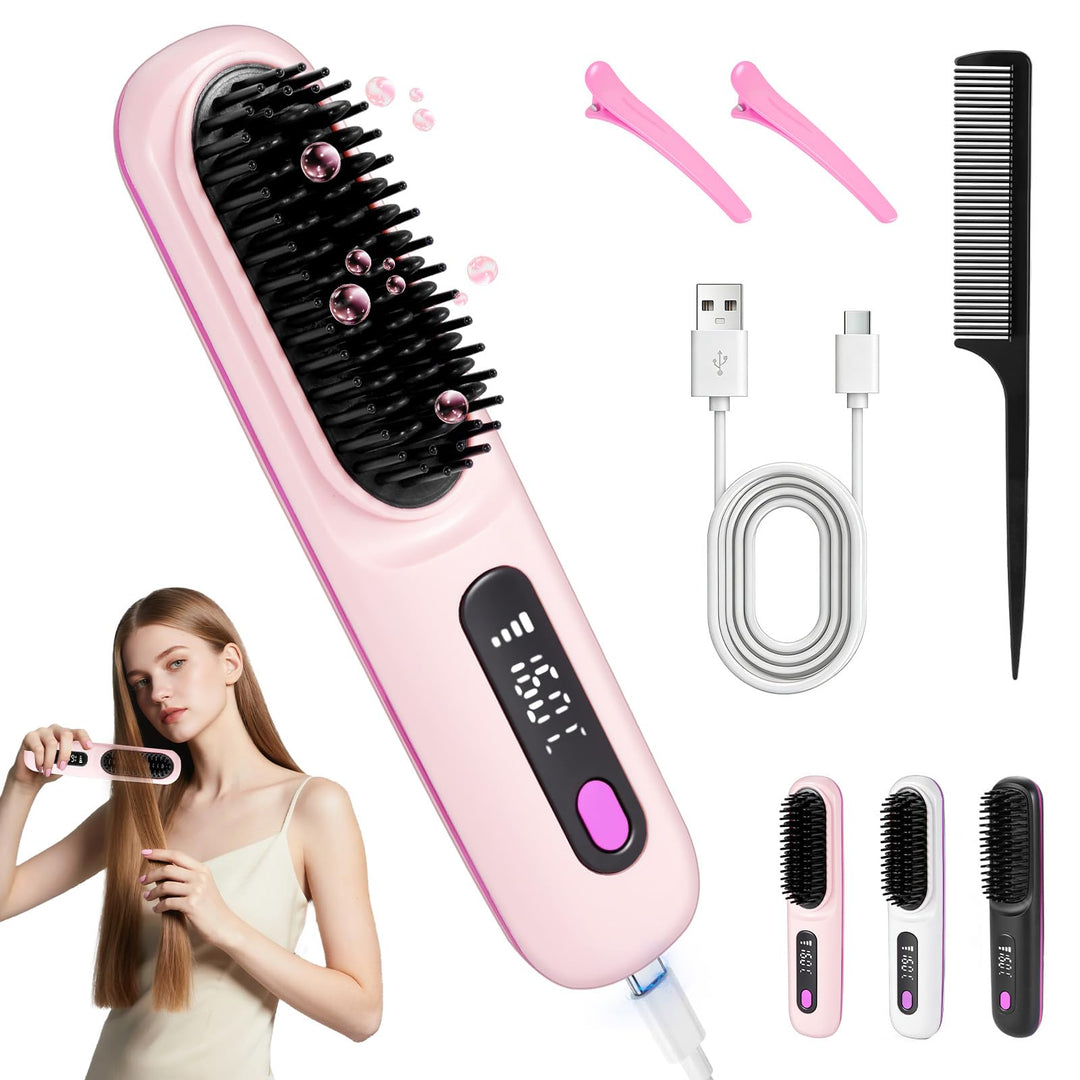 Mini Haarbürste Elektrisch, Glättbürste Kabellos, Stylingbürste für Kurze Haare, Elektrische Haarglä