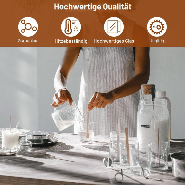 CONNOO 12 Stück 284 ml klarem Glas-Kerzengläser mit Bambusdeckel für die Herstellung von Kerzen, lee
