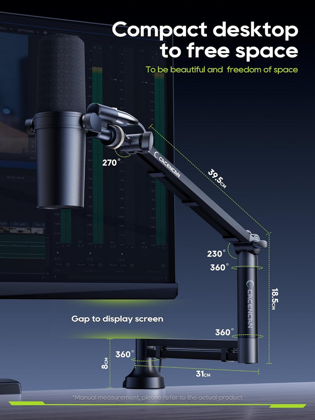 M05 Pro Galgenarm, 360° drehbarer Mikrofonständer mit Tischhalterung, faltbarer Schreibtisch-Mikrofo