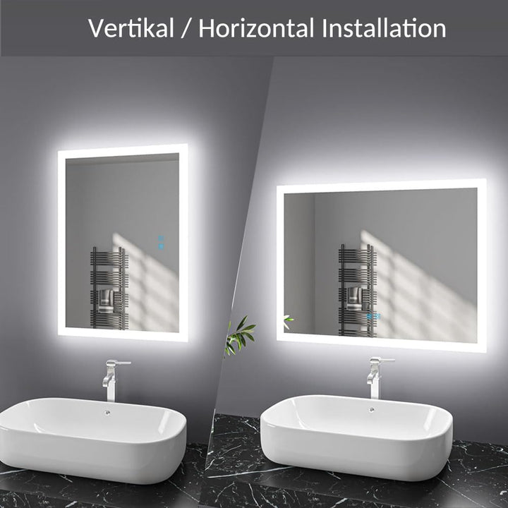 Badspiegel mit Beleuchtung 90x60 cm LED Spiegel Bad mit Touch-Schalter Beschlagfrei Badezimmerspiege