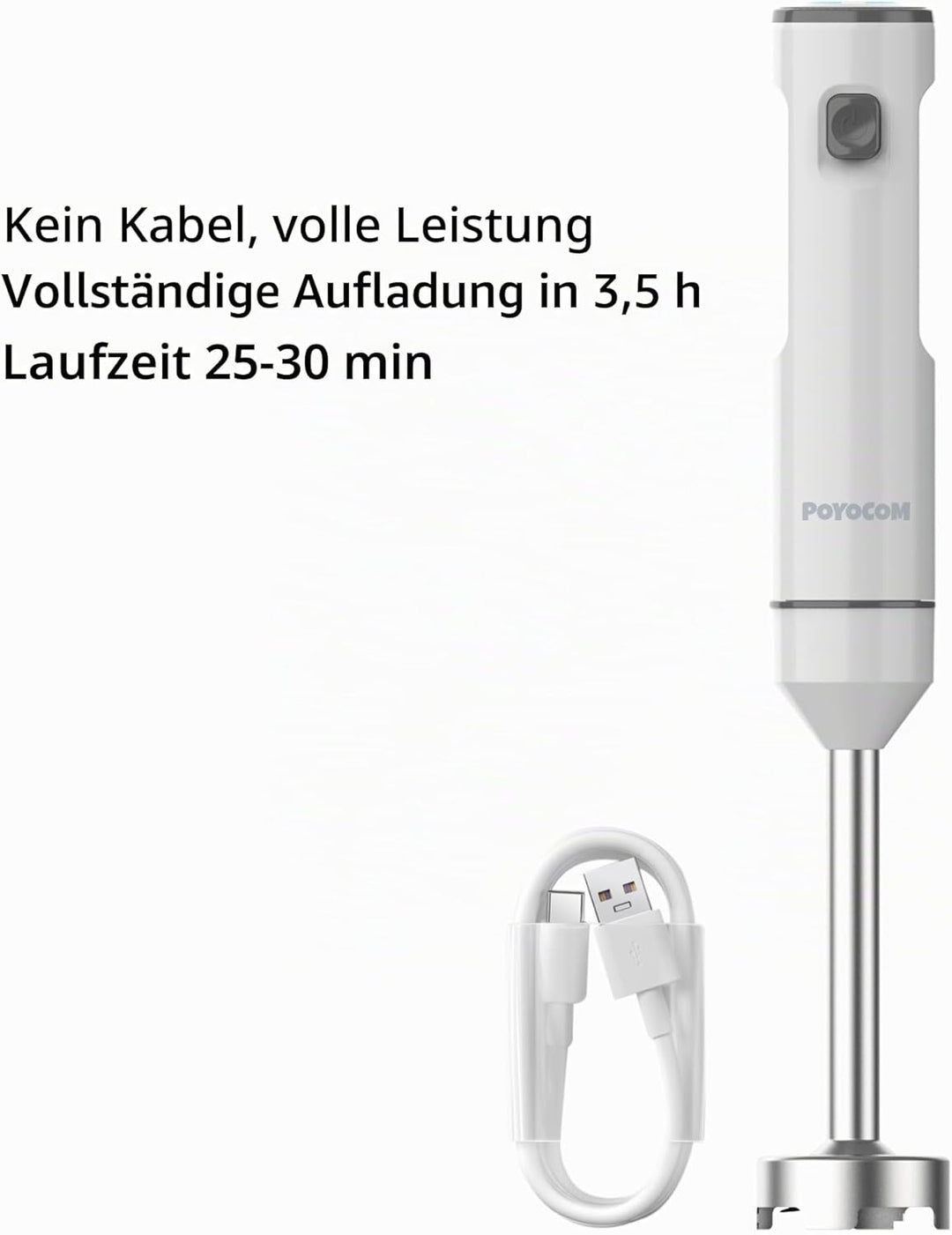 POYOCOM Akku-Stabmixer, kabelloser Stabmixer mit TYP-C-Kabel, Schneebesen für Smoothies, Milchshakes