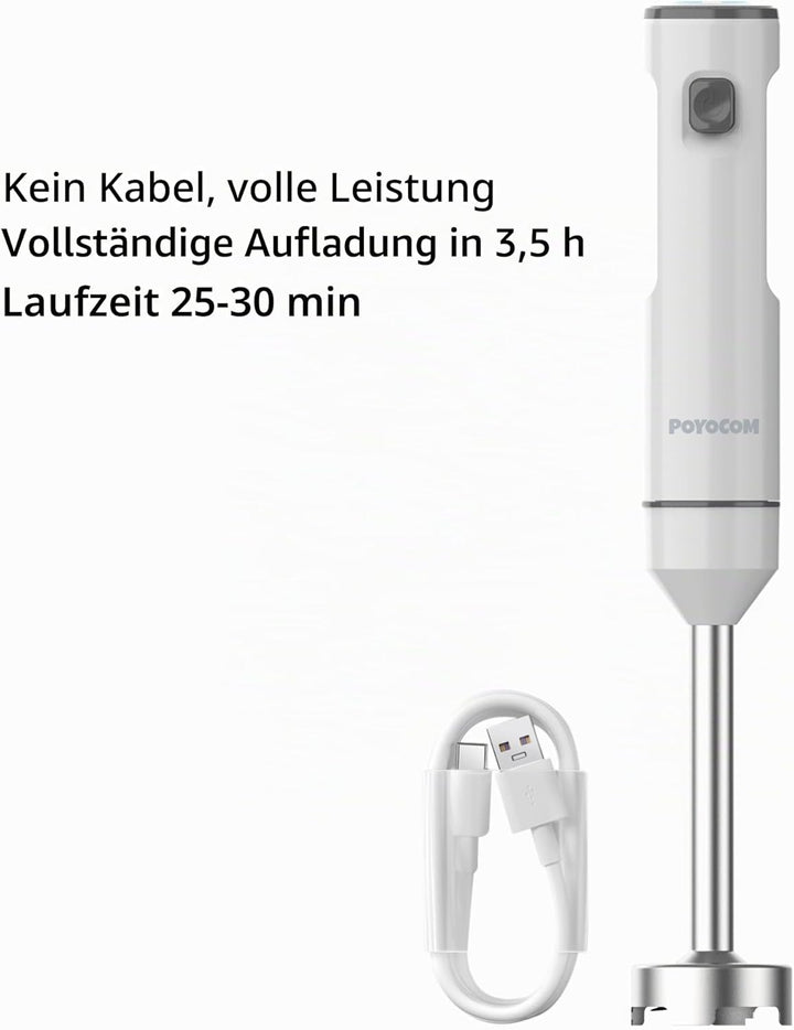 POYOCOM Akku-Stabmixer, kabelloser Stabmixer mit TYP-C-Kabel, Schneebesen für Smoothies, Milchshakes