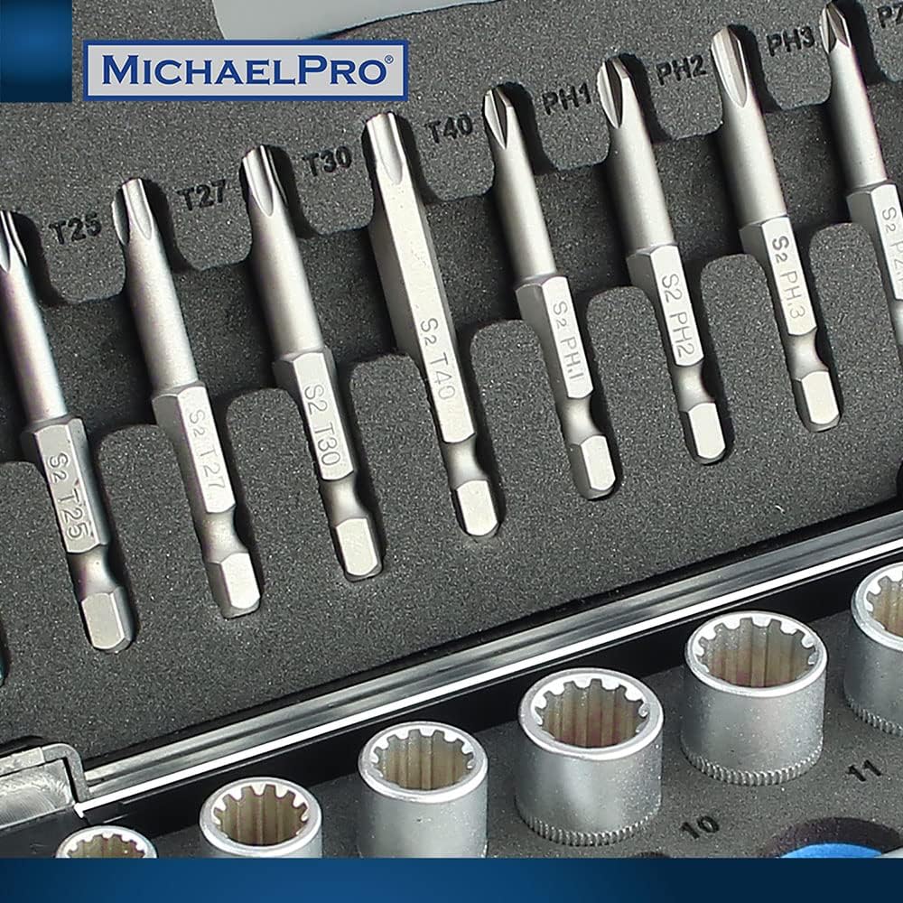 MichaelPro MP012004BL 52 Piece Replaceable Screwdriver Bit and Socket Set with Handle, S2 Steel Bits