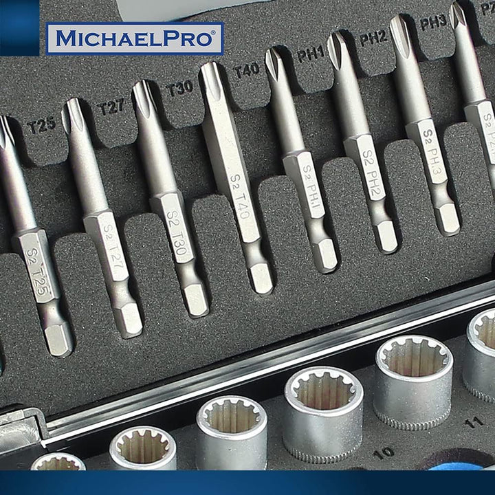 MichaelPro MP012004BL 52 Piece Replaceable Screwdriver Bit and Socket Set with Handle, S2 Steel Bits