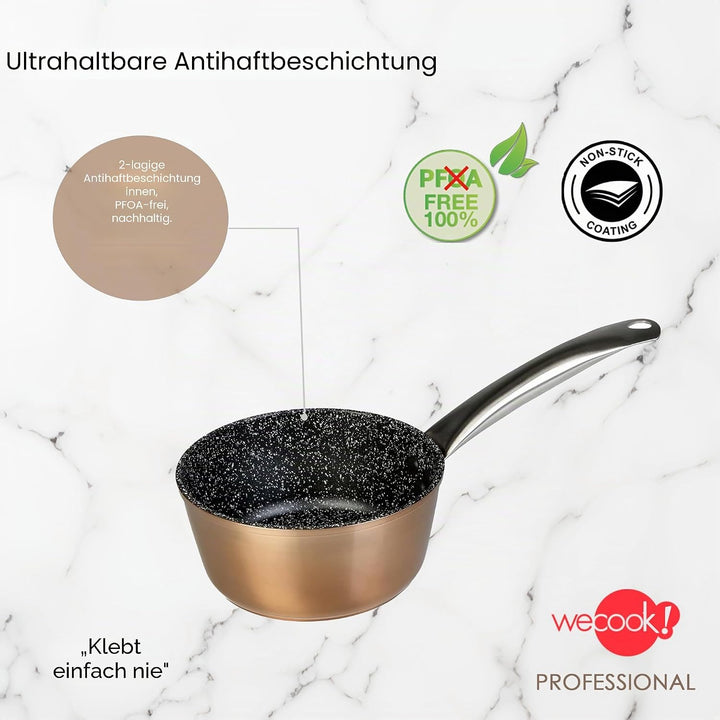 WECOOK! Professional Stielkasserolle Induktion 14 cm, Milchtopf, Ökologischer Antihaft-Stein ohne PF