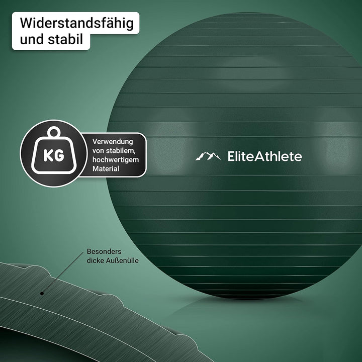 EliteAthlete Gymnastikball Sitzball Büro ergonomisch mit Anti Burst System - Fitness Pilates Schwang